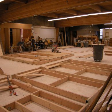 Carpentry timber framework on ground