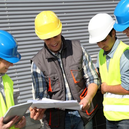 Advanced Diploma people in high vis and hard hats